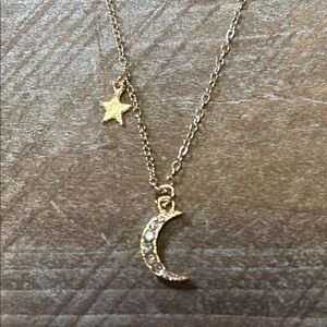 Gold Moon and Star Pendant Necklace